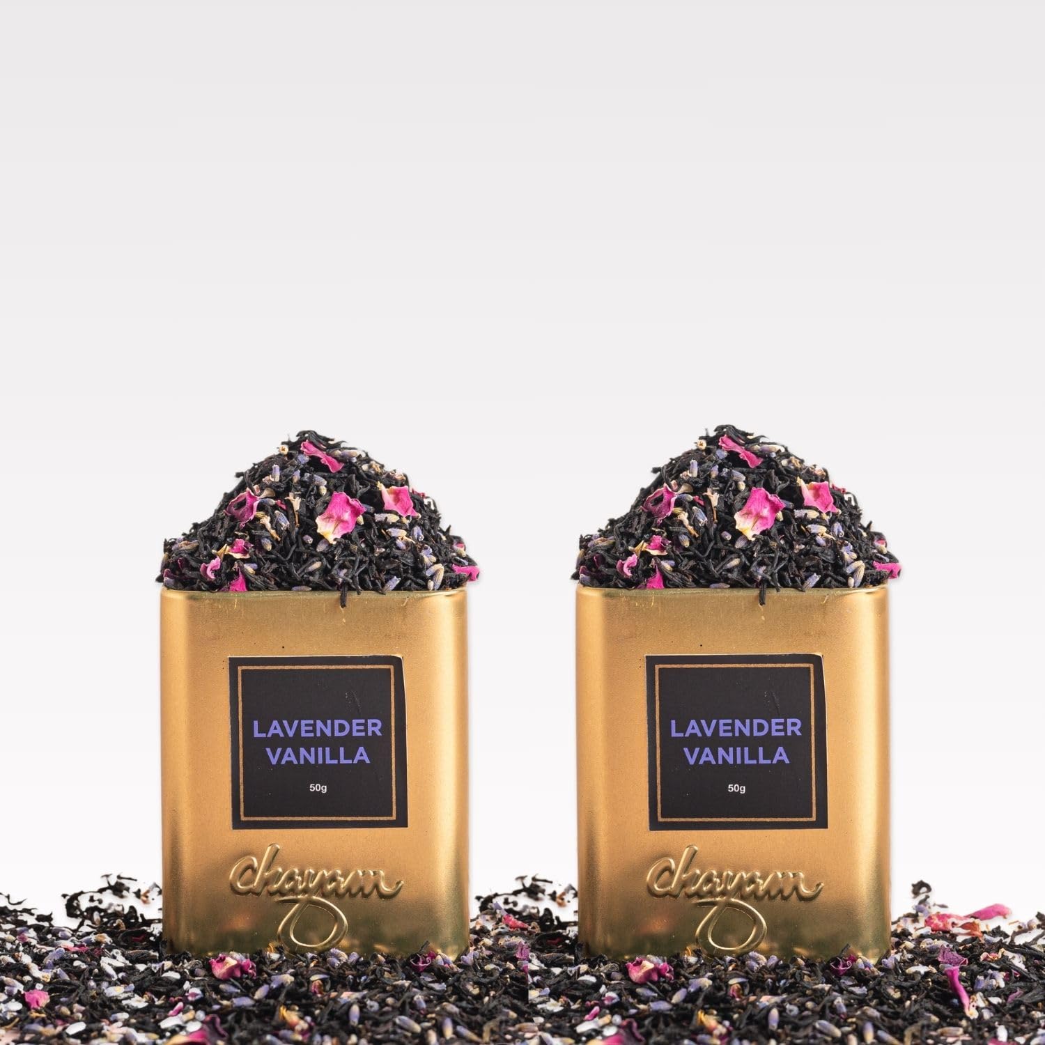 CHAYAM Lavender Vanilla Tea 50g | Black Tea with Roasted Chicory, Rose Petals, Lavender and Vanilla Extract - Pack of 2