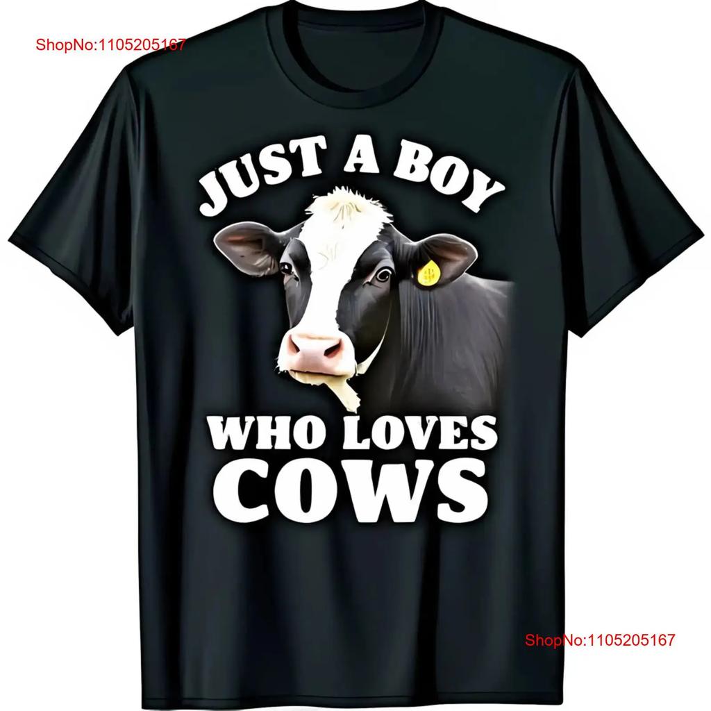 Just A Boy Who Loves Cows Black T Shirt With Fun Cow Vintage Soft Homme Graphic Breathable Slightly Unisex Fashion