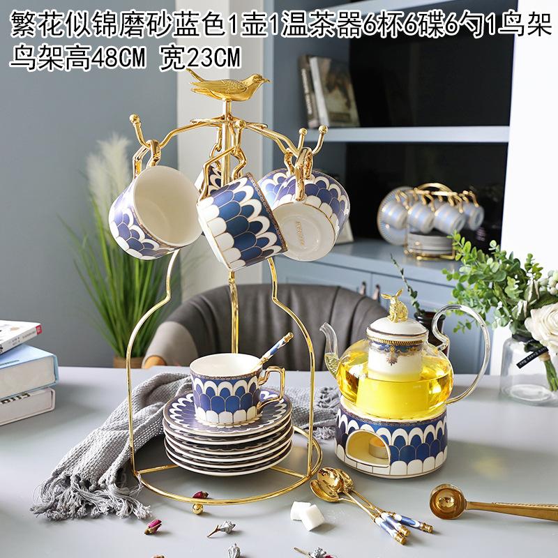 Household Flower Teapot Set, Glass Boiled Fruit Teapot, Ceramic Afternoon Tea Flower Fruit Teacup Tea Set, Candle Heating