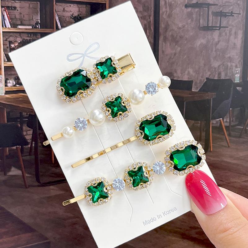 Fashion Shiny Luxury Full Crystal Pearl Women Barrettes Waterdrop Hair Clip Hairgrips Geometric Hair Accessories Korean Headwear