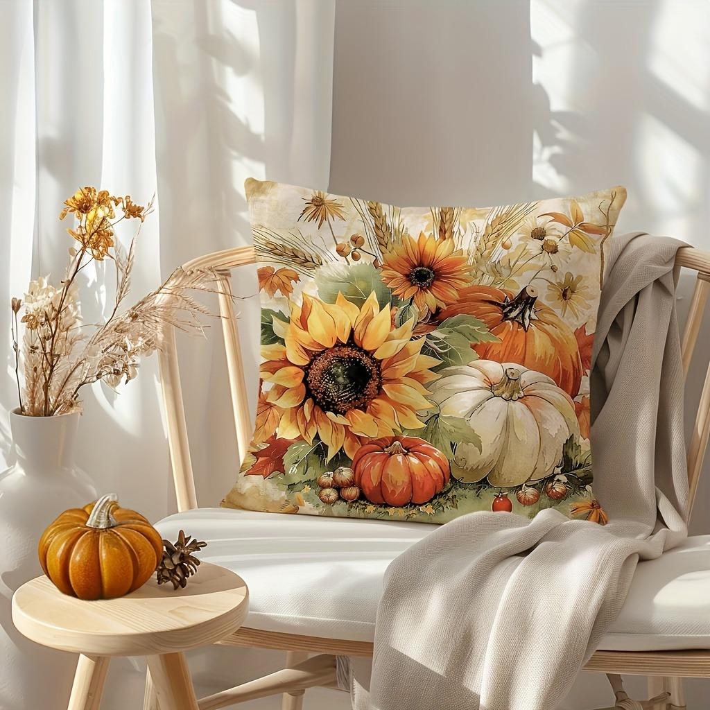 Home Decor Autumn-Themed Squirrel & Pumpkin Throw Pillows Pattern Cushion Cover Suitable For Sofa Bedroom Car Pillow Cover
