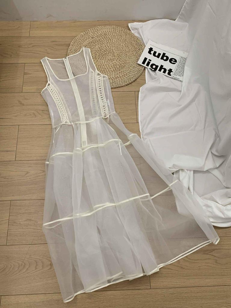 Zarif Nokta Dantel Organze Uzun Etek - İlkbahar ve Sonbahar İçin Kore Stili