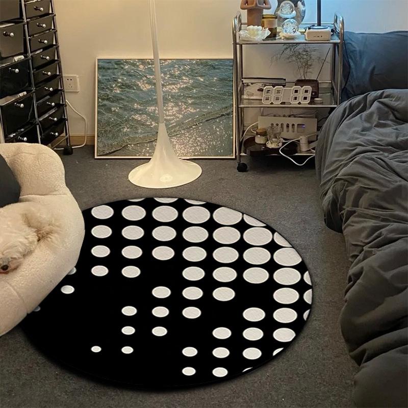 

Black and white minimalist boy s bedroom, black 8 carpet, billiard 8 mat, home living room, photo, bedroom, bedside washable Diameter 60cm