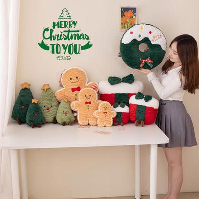 Christmas Doll Plush Toy Gingerbread Man Xmas Tree Doughnut Stuffed Throw Pillow Holiday Home Room Decor for Christmas Birthday