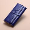 Women's Waxed Leather Drawstring Long Wallet Clutch Purse Coin Card Holder