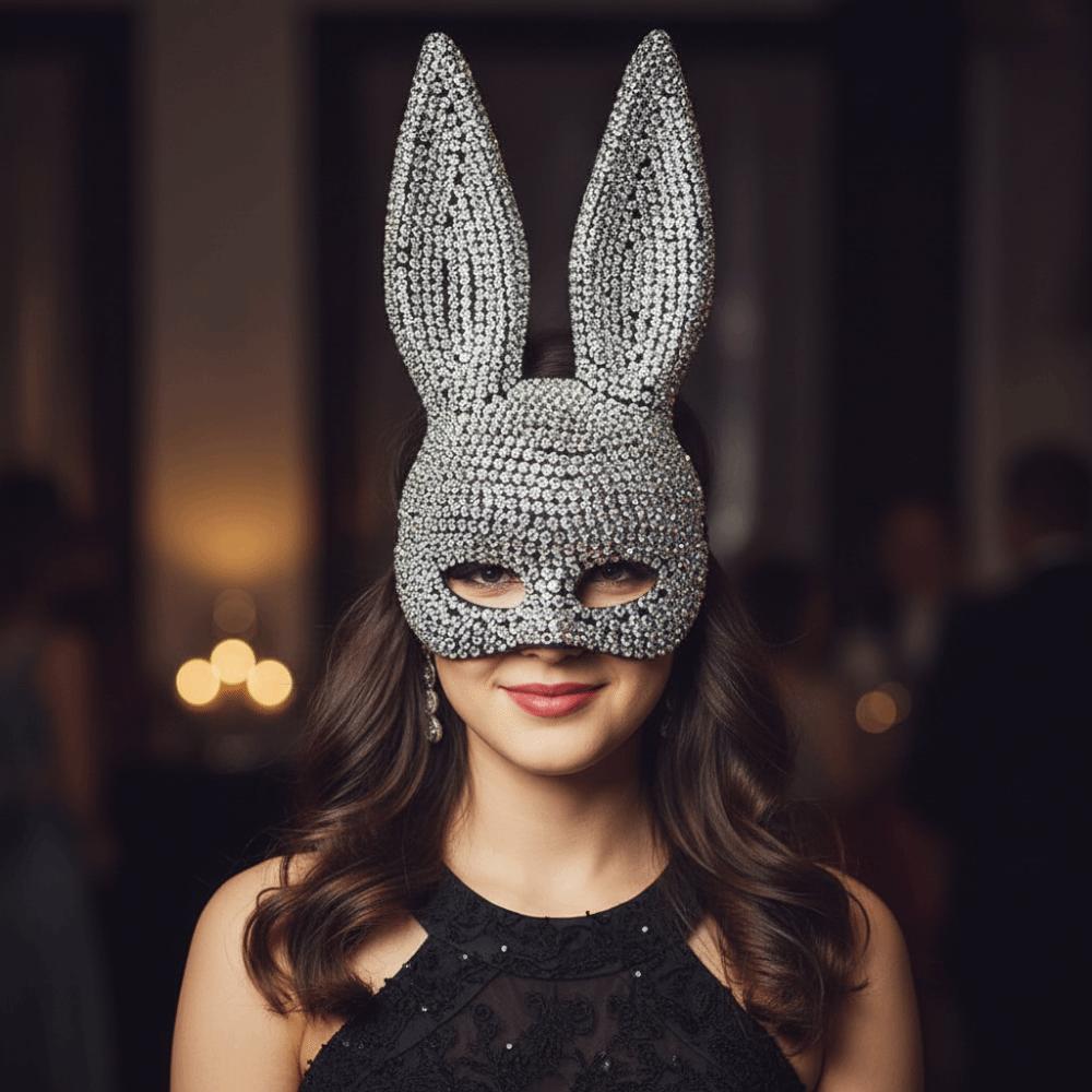 Crystal Studded Rabbit Ear Mask Full Acrylic Rhinestone Rhinestone Face Mask Party and Cosplay