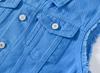 Trendy Men's Denim Vest: Slim Fit Sleeveless in Sky, Lake, and Royal Blue – Plus Size Casual Top for Spring, Summer, and Autumn.