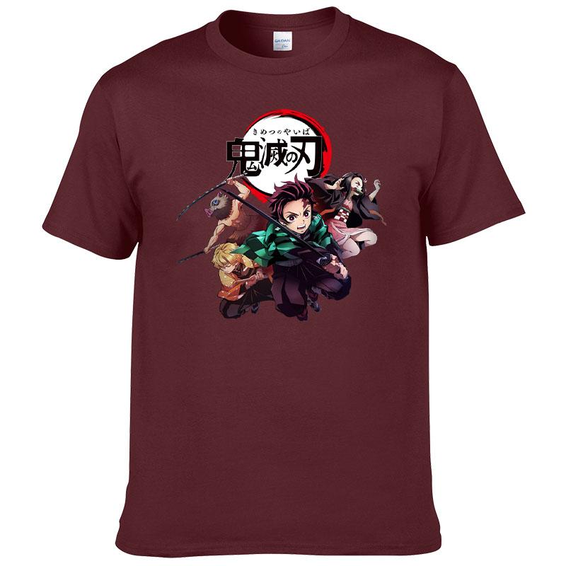 Printed Demon Slayer Kimetsu No Yaiba T-shirt Men's Harajuku 100% Cotton Tee Short Sleeve T Shirt Summer Clothes Homme Tops F171