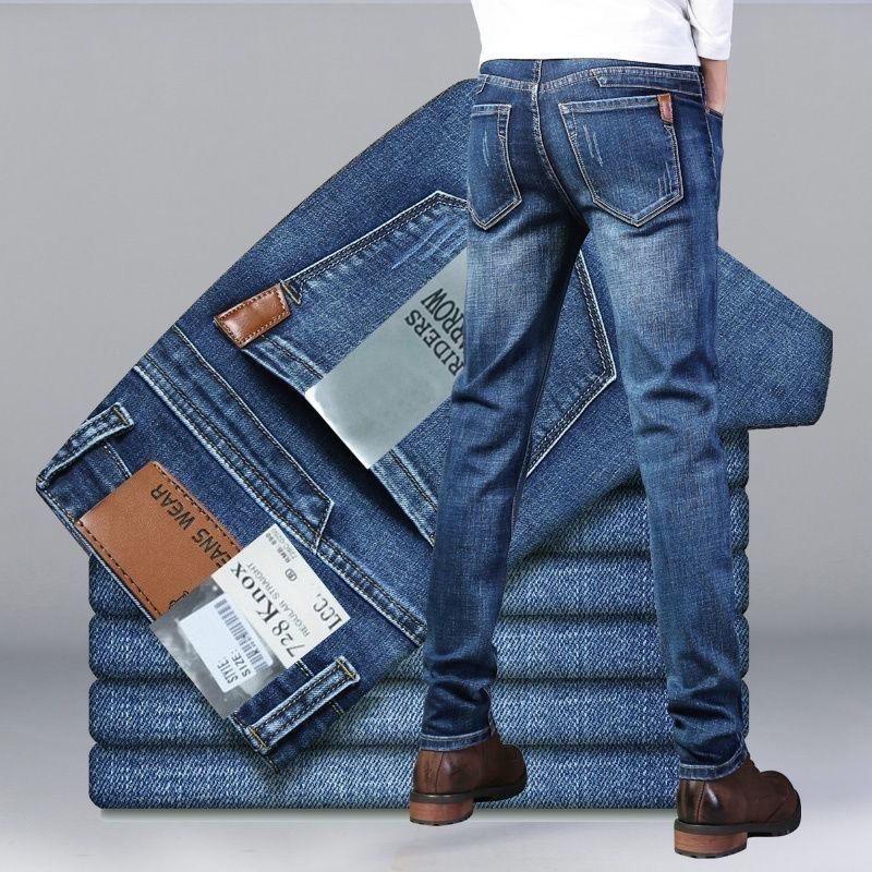 Wthinlee Sommer Dünne Herren Stretch Straight Jeans Klassisch Schwarz Blau Business Casual Übergröße Denimhosen Markenhose