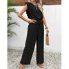 Women's Loose Casual Solid Color Ruffled Sleeve Round Neck Drawstring Pants Set