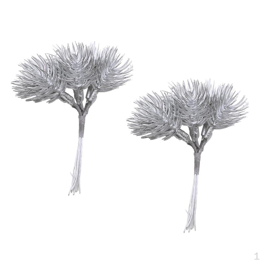 12 Pieces Leaves Foliage Decorative Bouquet Christmas Garland Decor Silver