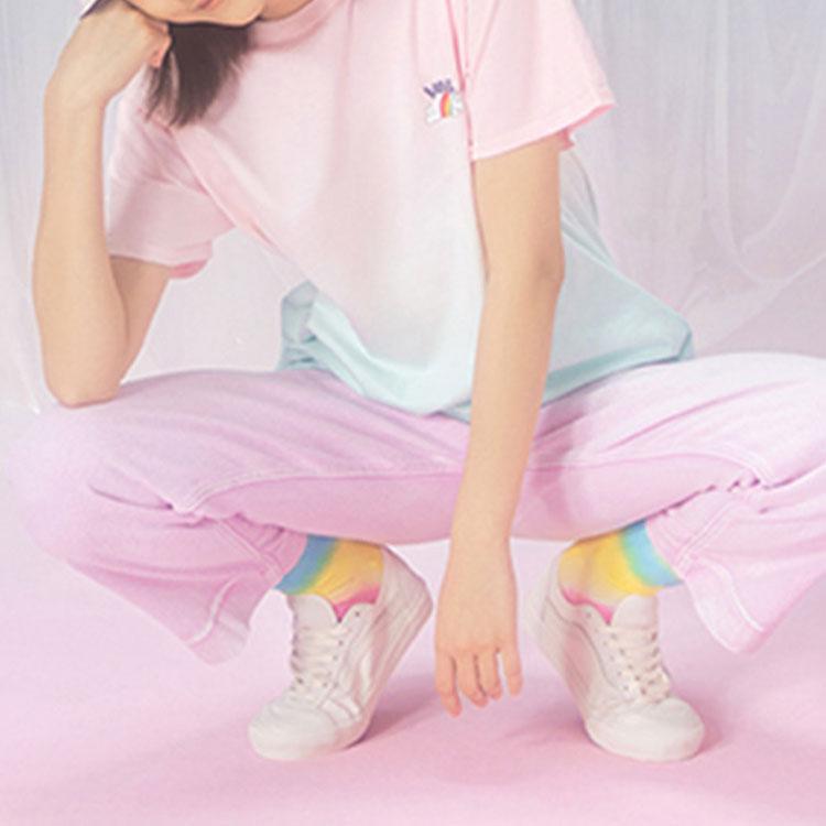 Vans Unicorn Gradient Print Casual Round Neck Short Sleeve T-Shirt Unisex Tops Pink VN0A54LCUUZ