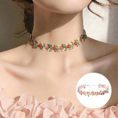 Embroidered Flower Choker Women Vintage Boho Floral Necklace Adjustable Daisy Rose Embroidery Choker