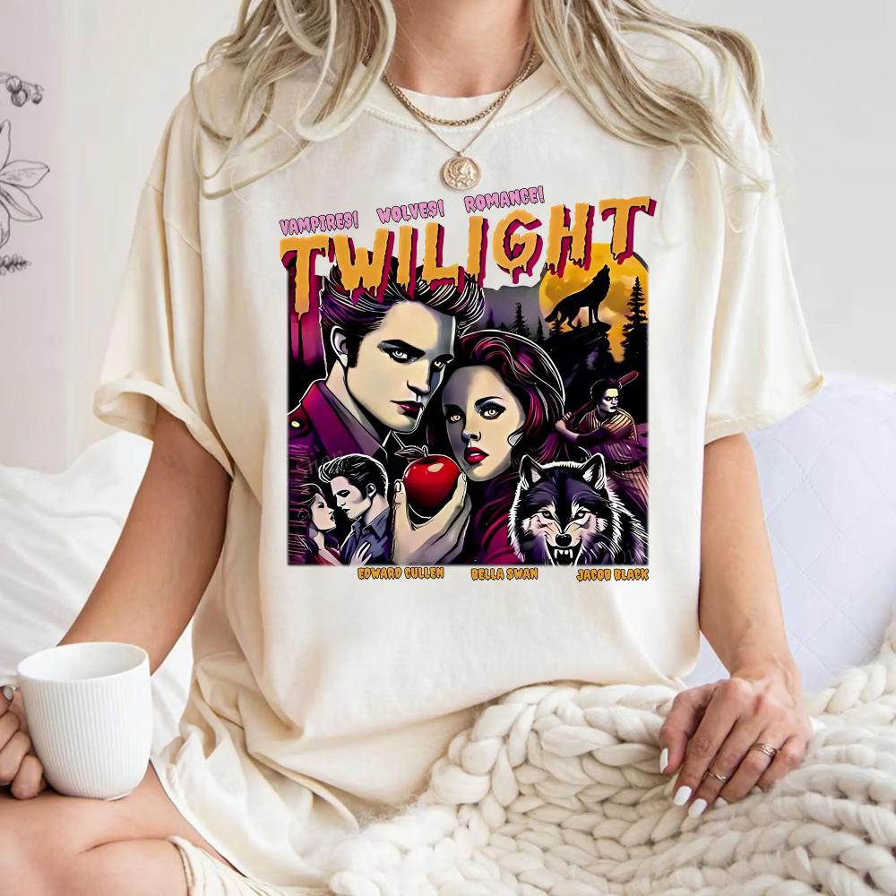 Twilight Saga Shirt Comic Vampire Book Lover Edward Bella Cullen Wolves RoUnisexce Clothing Graphic Short Sleeve Unisex Women