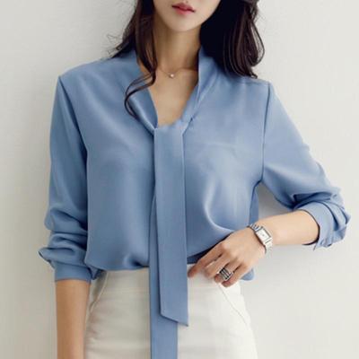 Mode Herbst Neue Frauen Bluse Langarm Bogen V-ausschnitt Büro Dame Bluse Shirt Frauen Tops Blusen J165