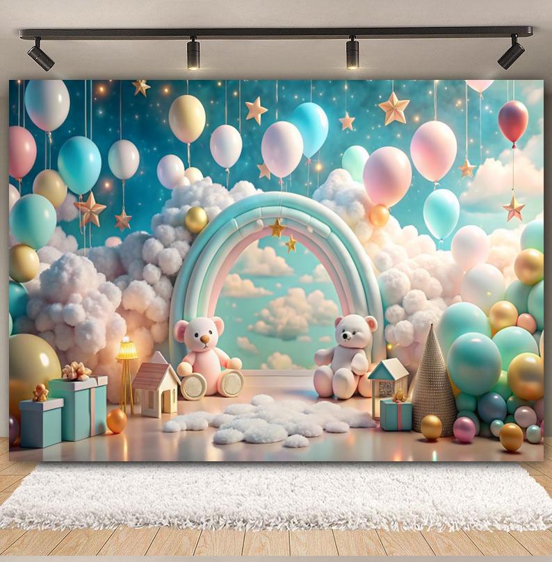 3D Balloons Rainbow Happy Birthday Photography Backdrop Colorful Girl Boy Birthday Party Baby Shower Decor Photozone Background
