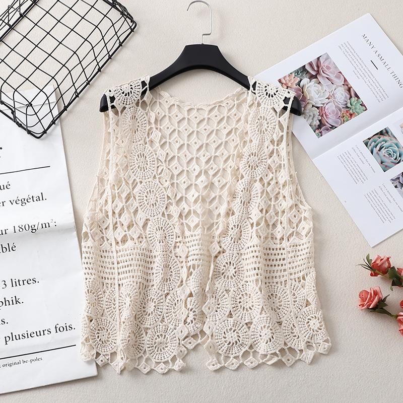 Chaleco de ganchillo de punto hueco para el verano de mujer con nuevo top de tirantes suelto bohemio sin mangas
