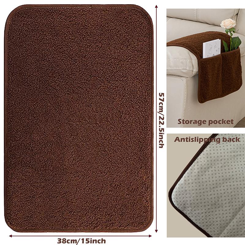 3 Stück Dehnbarer Fleece Möbel Sofa Armlehnenbezug mit Taschen Sofa Kopfstütztuch Samt Rutschfest Couch Sessel Armschutz