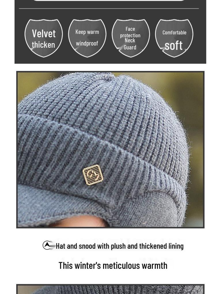 Men's Warm Knit Metal Label Duckbill Hat for Autumn/Winter - Windproof Design for Cycling and Outdoor Activities
