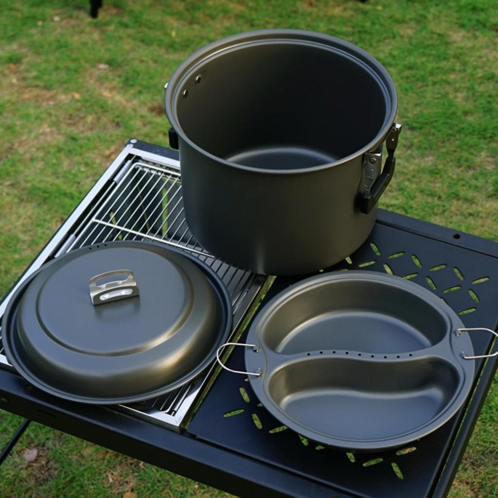 double Compartment Steaming Pot Hard Anodized Outdoor Steamer Set Coated Portable Cooking