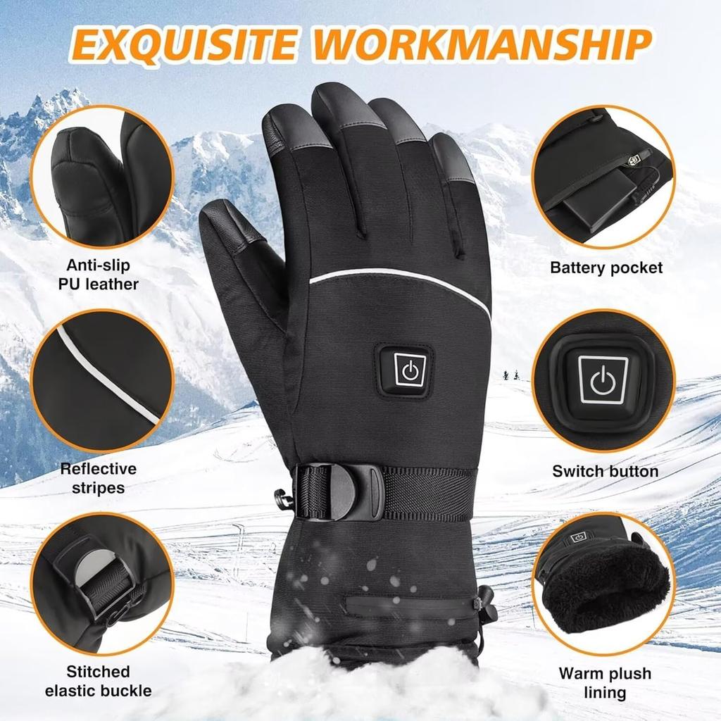 Heated Gloves for Men - Rechargeable Electric Battery Heated Gloves for Men and Women Touchscreen Winter Thermal Glove with 3 Heating Levels
