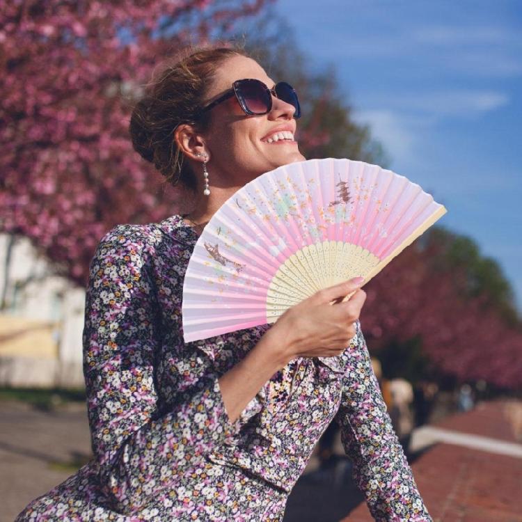 2Pcs Florals Folding Hand Fan Handheld Folding Fan with Flower Pattern Fabric Folding Fan for Wedding Dancing Party