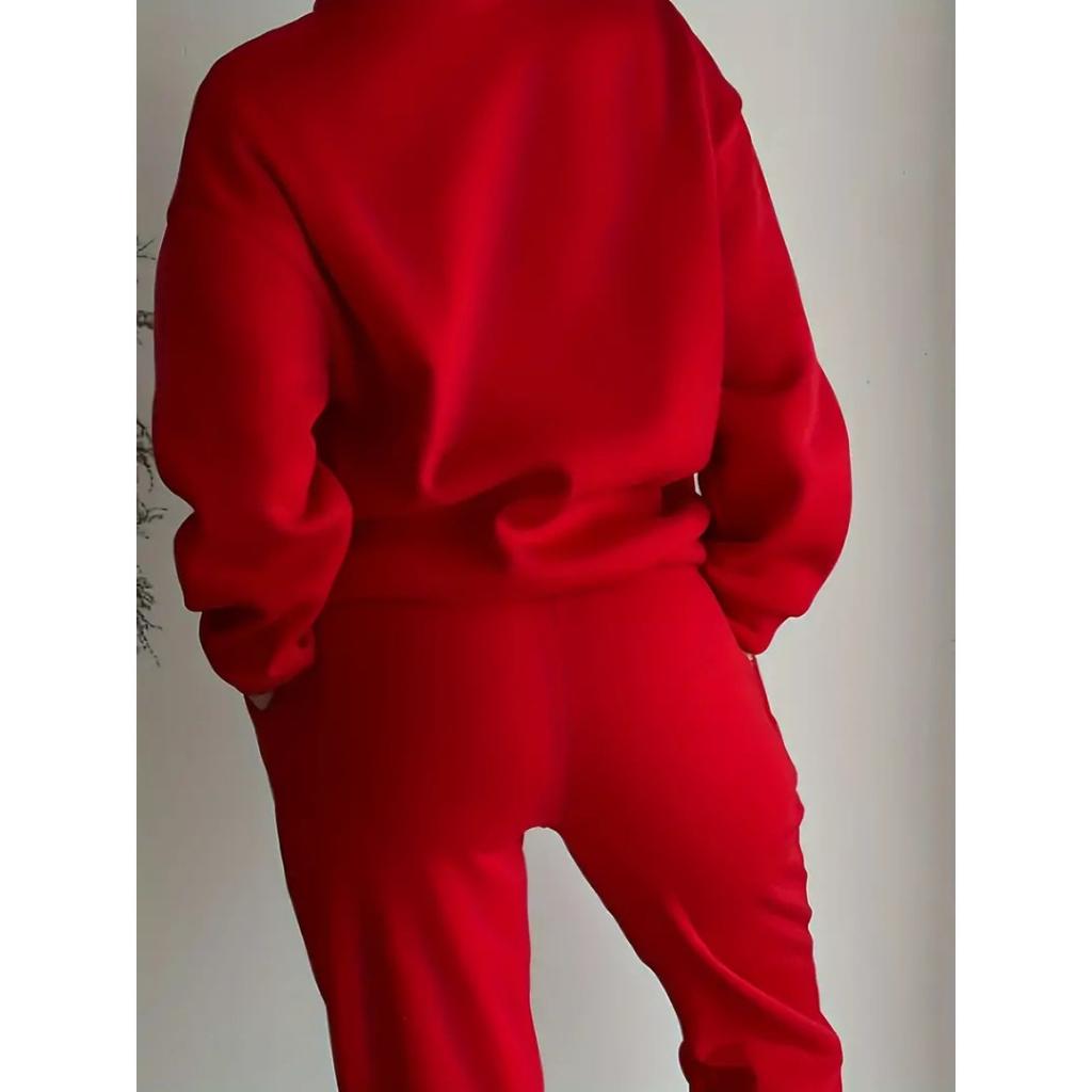 Frühlings- und Herbst-Damenmode, modische Kapuzenpullover mit Knopfleiste und Kragen, lockeres Hosen-Set