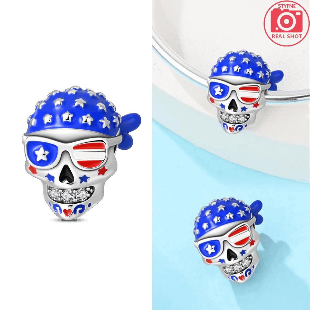 Guardian'S Hand Pendant Blue Football Skull Cross Bead Originalcopper Bead Fit Bracelet Accessory Women Jewelry Diy Gift