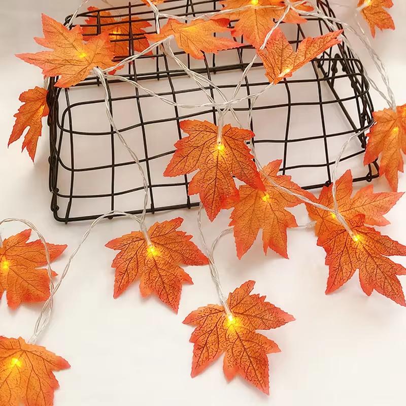 Christmas Decoration Simulation Maple Leaf Light String Halloween Room Courtyard Decoration Lantern Wreath Home Party Decoration