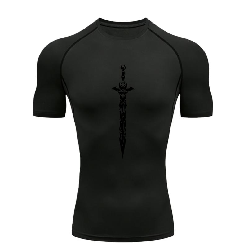 Black Sword Design Men's Sports T-Shirt Training Fitness Compression Workout T-Shirt Quick Dry Short Sleeve