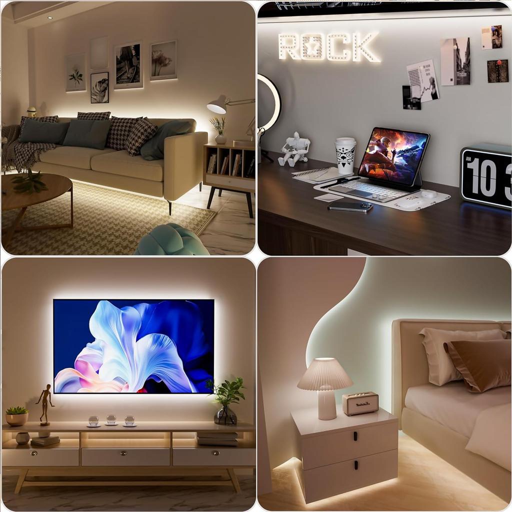 FCOB LED Strip Light, COB LED Strip, USB 5V, 320 LEDsm, Dimmer Switch, 10 Levels of Dimming, Adjustable, High Brightness, Double-Sided Tape
