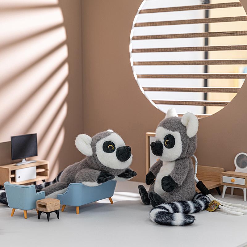 Cute Lemur Plush Toy Pendant Realistic Stuffed Animal Keychain For Backpack Bag Charm Souvenir Gift