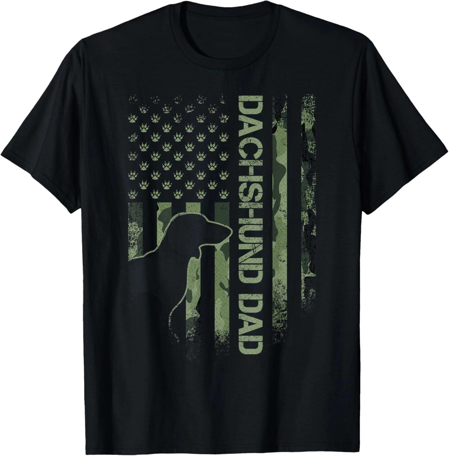 

Vintage USA Camo Flag Proud Dachshund Dad Wiener Silhouette Gift Unisex T-Shirt L