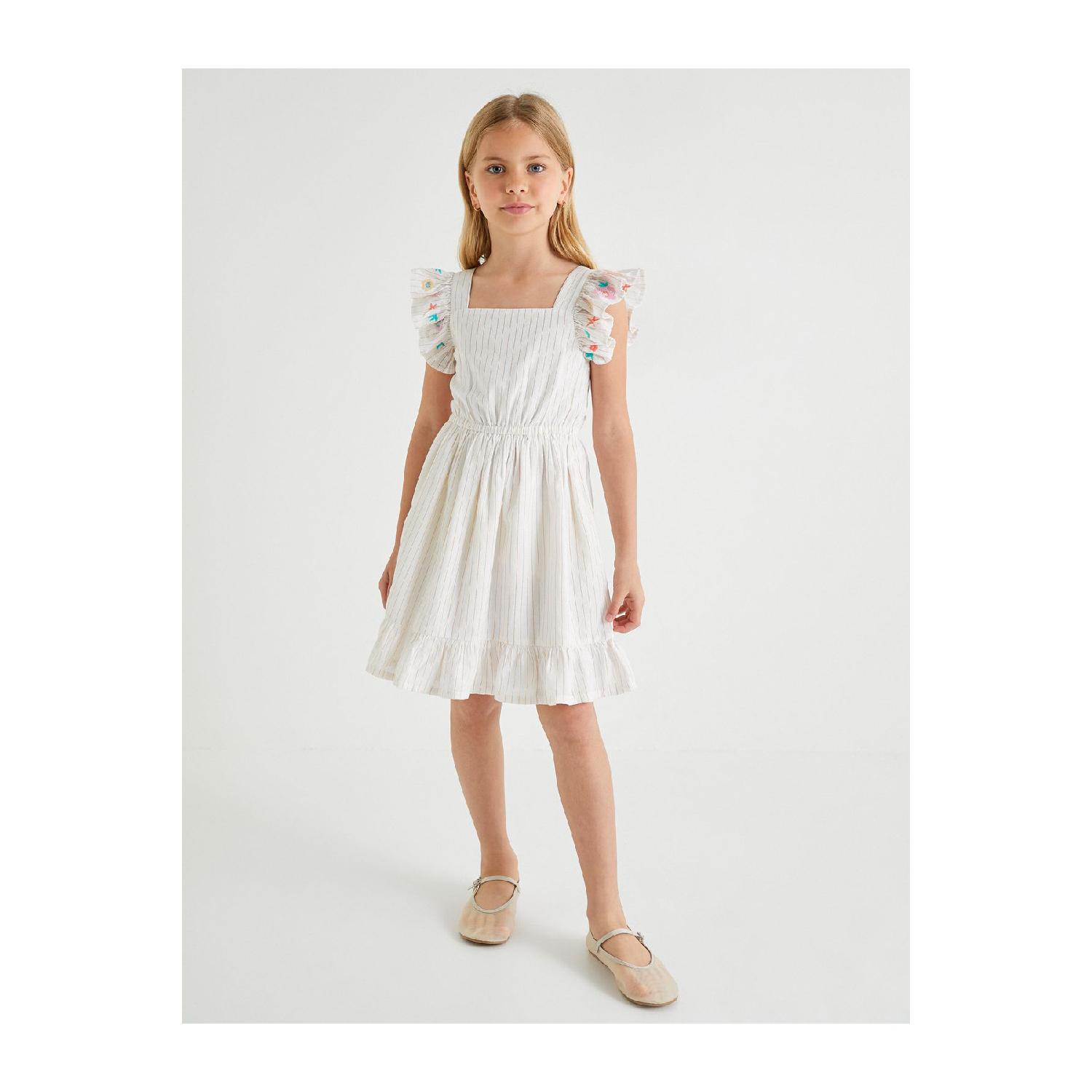 

Dress Ruffle Detailed Sleeves Embroidered Cotton 4-5 Yaş