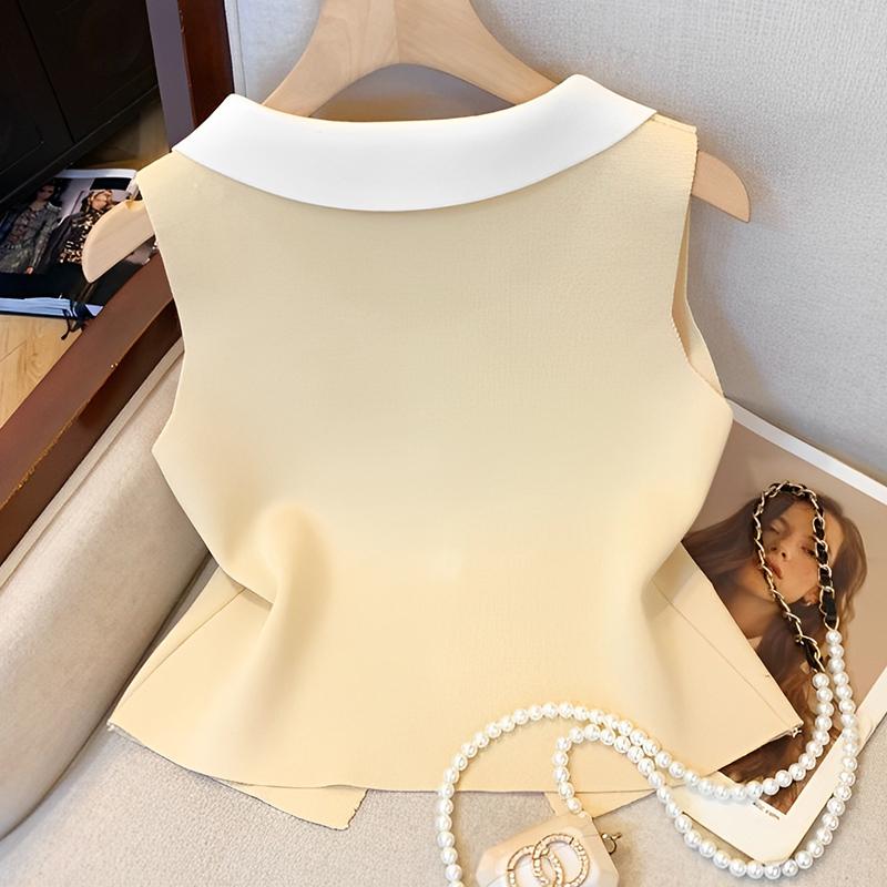 Women Elegant V-Neck Lapel Vest Summer Casual All-Match Chic Tanks Sleeveless Tops