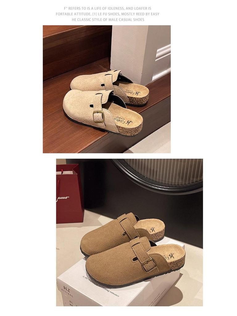 2025 Cork Birkenstocks Half Slippers: Women's & Men's Retro Closed Toe Slip-ons for Casual Outdoor Wear