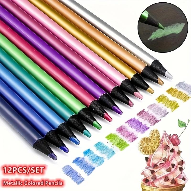 12pcs Shining Metal Colored Pencil Set - High Quality Art Supplies for Sketching and Drawing - Vibrant, Blended Colors
