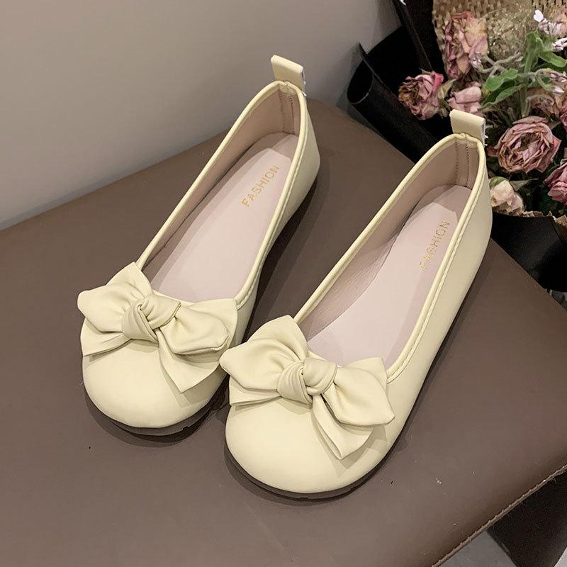 Gentle fairy wind soft-soled single shoes female summer new bow flat-soled beanie shoes comfortable shallow grandma shoes