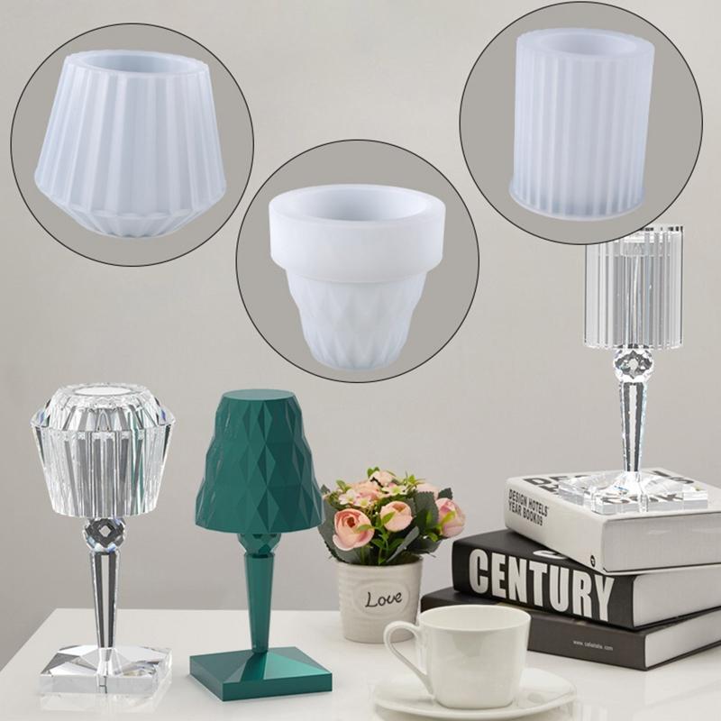 Crystal Desktop Lamp Epoxy Resin Mold DIY Table Lampshade Silicone Mold Warm White Light Sheet Pen Holder Mould