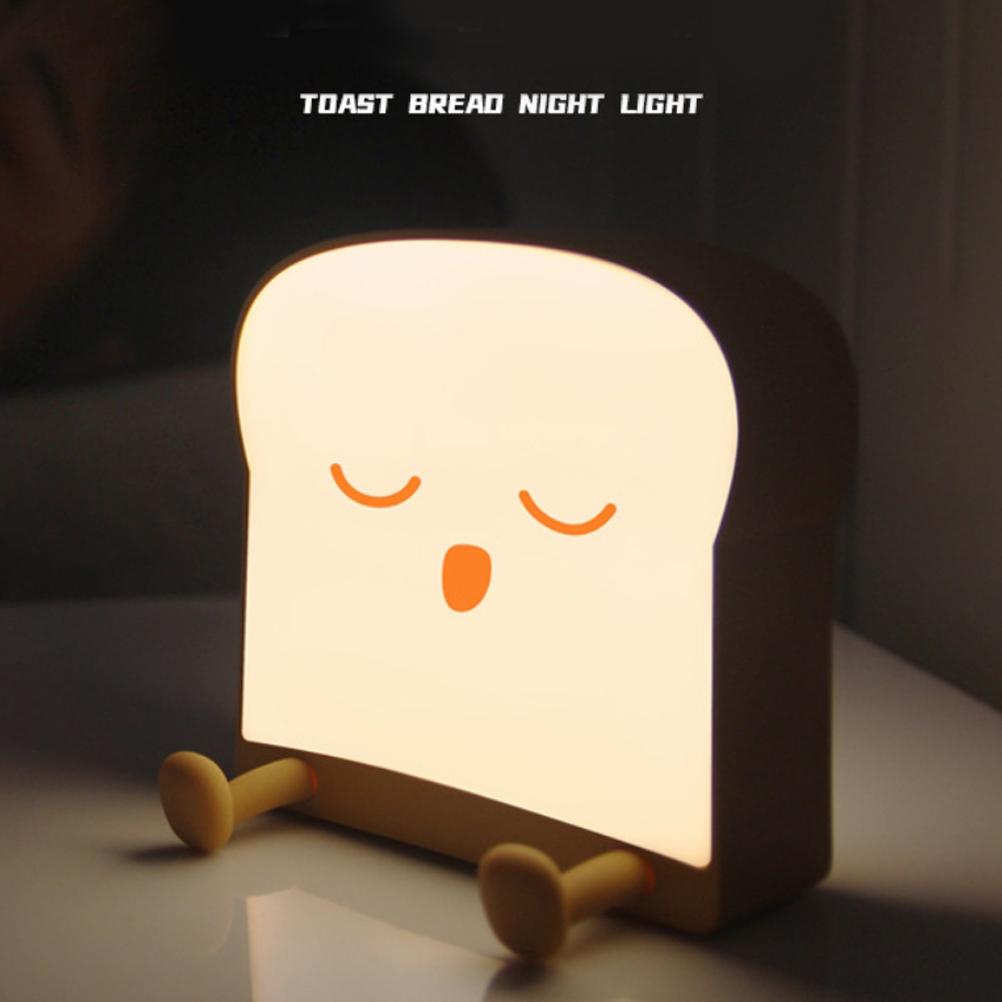 Cute Cartoon Night Light Toast Bread LED Night Lamp Rechargeable Portable Silicone Bedroom Bedside