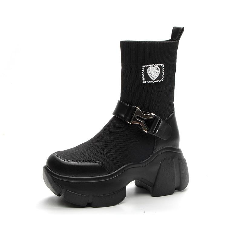 Small Inner Height Increase Thick-soled Belt Buckle Martin Boots Women's 2025 Spring and Autumn New Retro Casual Short Boots