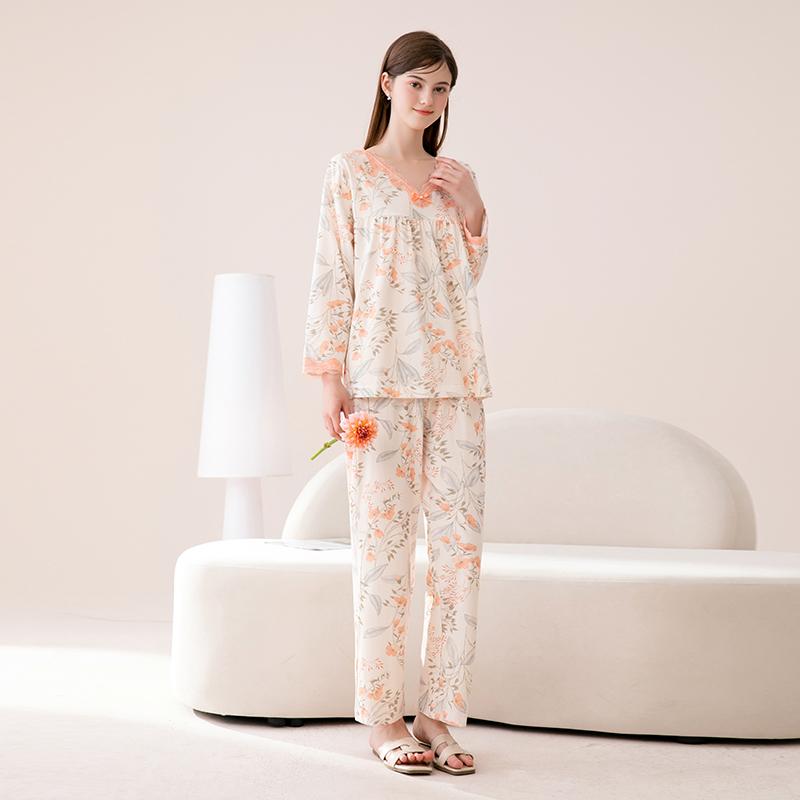 Fenteng [100% pure cotton] lace V-neck Xinjiang cotton home clothes sleepwear women's fresh flowers 26 new styles