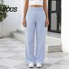 Breathable Summer Pants Women Striped Wide Leg Pants, Elastic Waist Casual Trousers Trousers, Loose Fit Palazzo with Pockets Lightweight