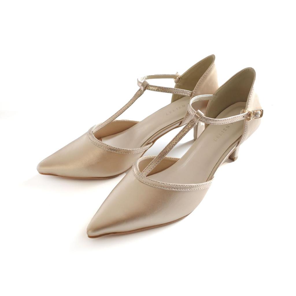 Amiami Women's Occasion T-Strap Separate Pumps, Silver (Gold (Smooth), Size 23.5cm), RYL203