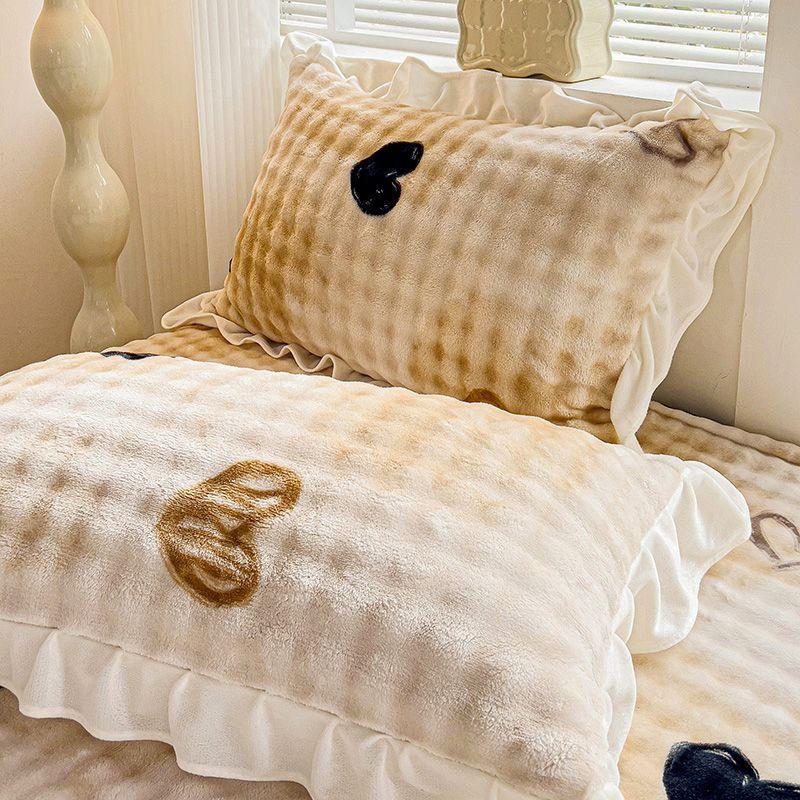 Bubble Milk Velvet Pillowcase Pair Set Lace Pillow Cover Thickened Warm Pillow Core Cover Pillow Skin with Velvet