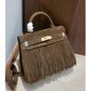 Autumn and Winter New First-layer Cowhide Suede Bag Genuine Leather Handbag Fringed Lock Commuter Shoulder Bag Women