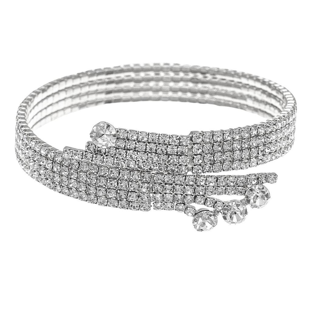 Versatile Shiny Rhinestone Multi-Layer Elastic Bracelet & Open Claw Bangle