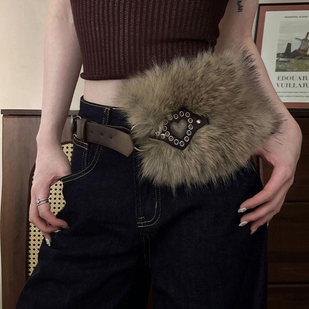 Spicy Girl Style Leather Fur Belt Punk Y2K Plush Waist Belt Fashion Furry Waistband  Daily