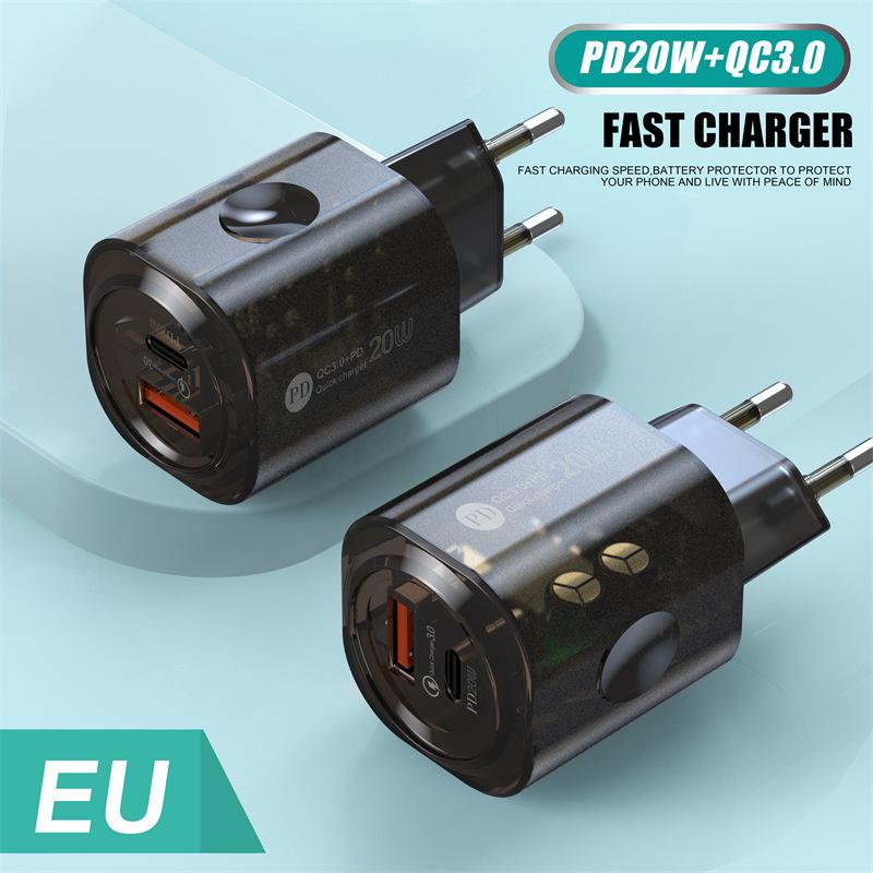 Pd 20W Usb & Type C Dual Ports Fast Charger Quick 3.0 Charger Adapter For Iphone 14 13 12 Xiaomi Samsung Eu&Us Wall Charging