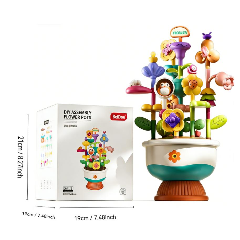 

DIY Assembly Flower Pots, Creative Building Blocks, 5-in-1 Multi-color, Kids Educational Toy Gift. разноцветный